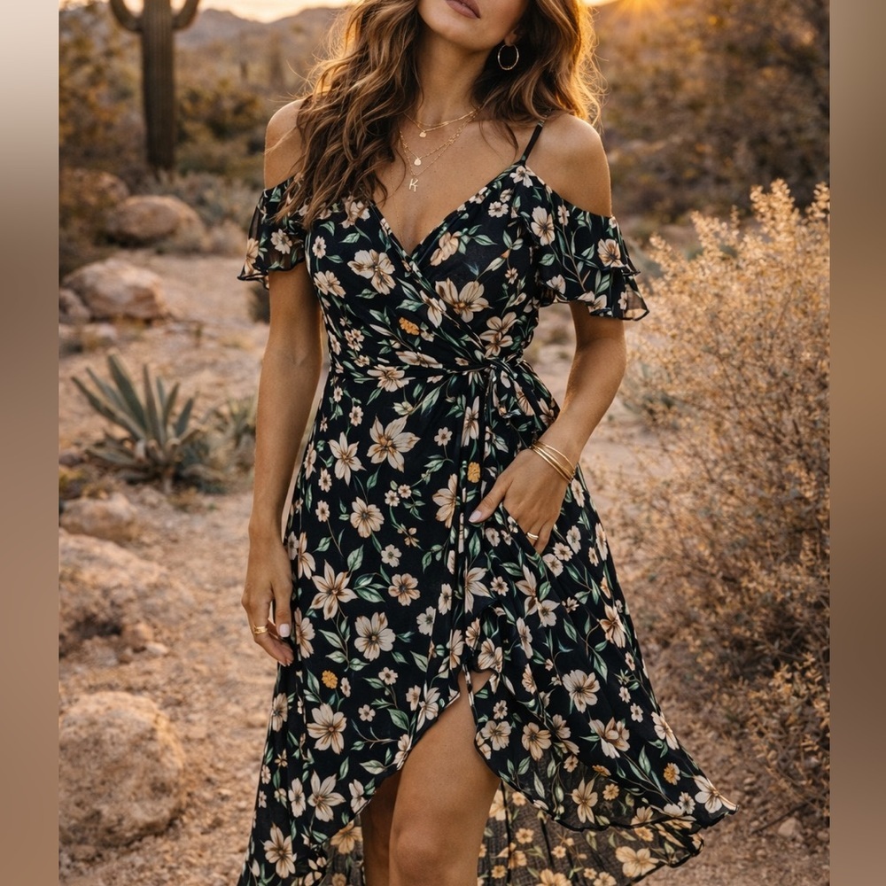 Forever 21 floral high low cold shoulder wrap dress ❤️